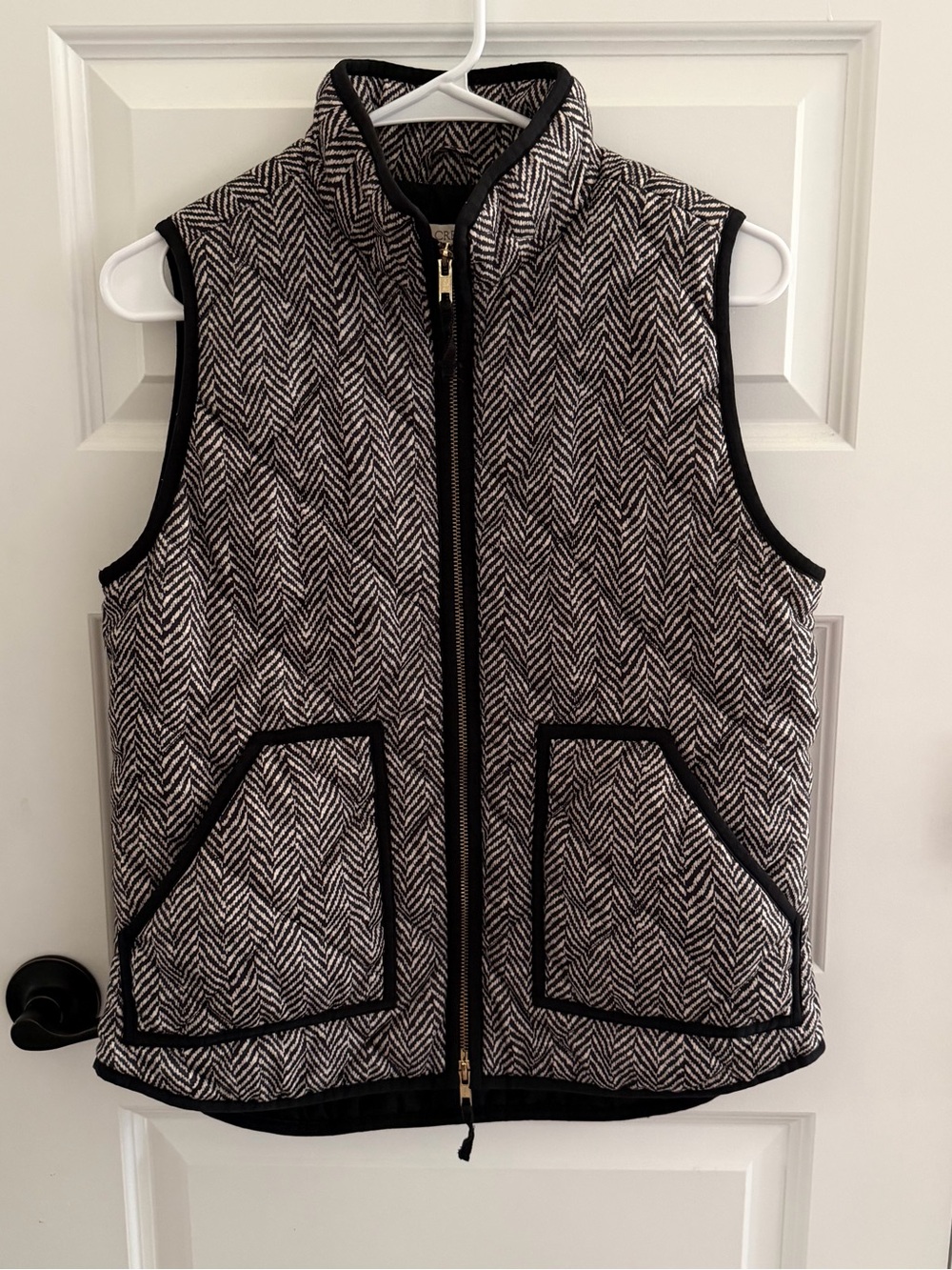 J.Crew Herringbone Quilted Puffer Vest Black Tan Women’s Small